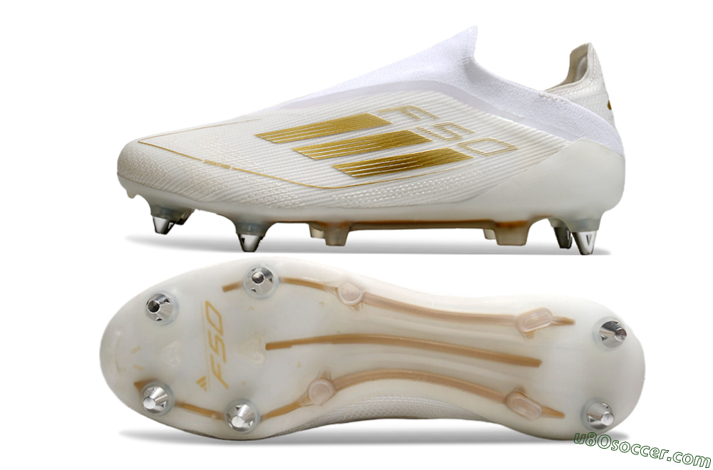 Adidas F50 Elite Laceless SG Soft Ground Soccer Cleats - White/Gold 0