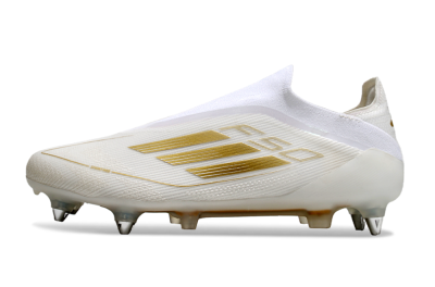 Adidas F50 Elite Laceless SG Soft Ground Soccer Cleats - White/Gold