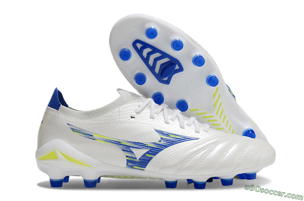 Mizuno Morelia Neo 4 FG Firm Ground Soccer Cleats - White/Blue/Yellow 1