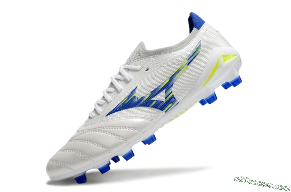 Mizuno Morelia Neo 4 FG Firm Ground Soccer Cleats - White/Blue/Yellow 5