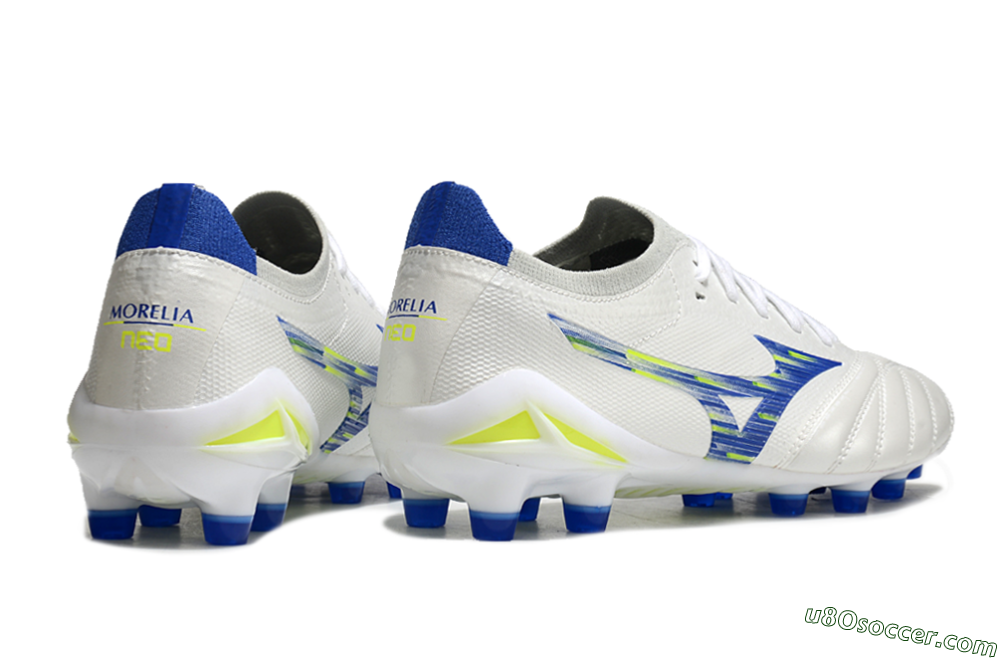 Mizuno Morelia Neo 4 FG Firm Ground Soccer Cleats - White/Blue/Yellow 6
