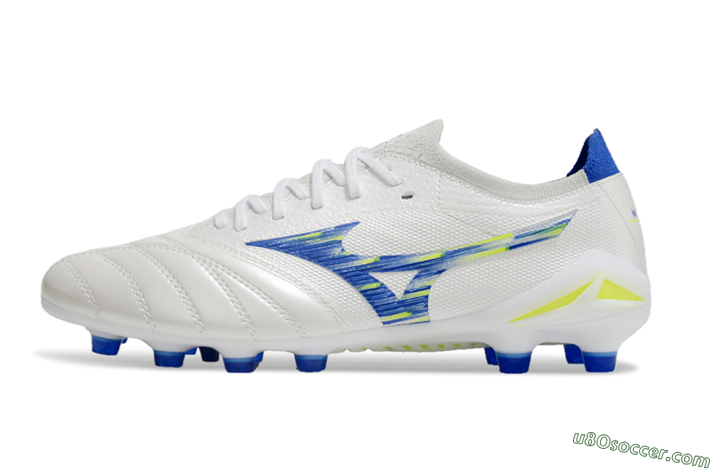 Mizuno Morelia Neo 4 FG Firm Ground Soccer Cleats - White/Blue/Yellow 2