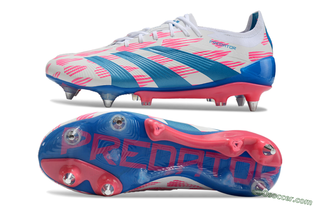Adidas Predator 24 Elite SG Soft Ground Soccer Cleats - White/Pink/Blue 0