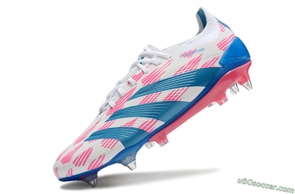 Adidas Predator 24 Elite SG Soft Ground Soccer Cleats - White/Pink/Blue 4