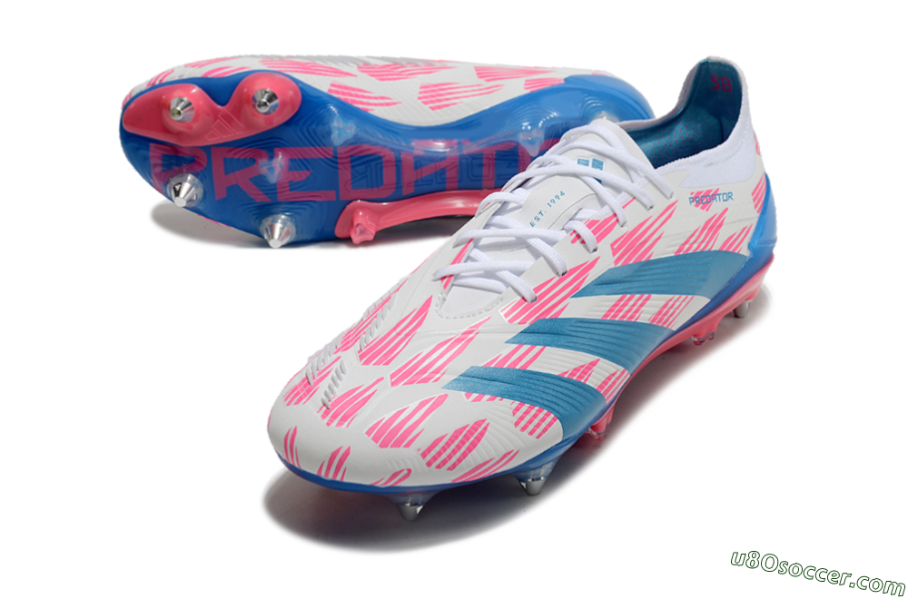 Adidas Predator 24 Elite SG Soft Ground Soccer Cleats - White/Pink/Blue 2