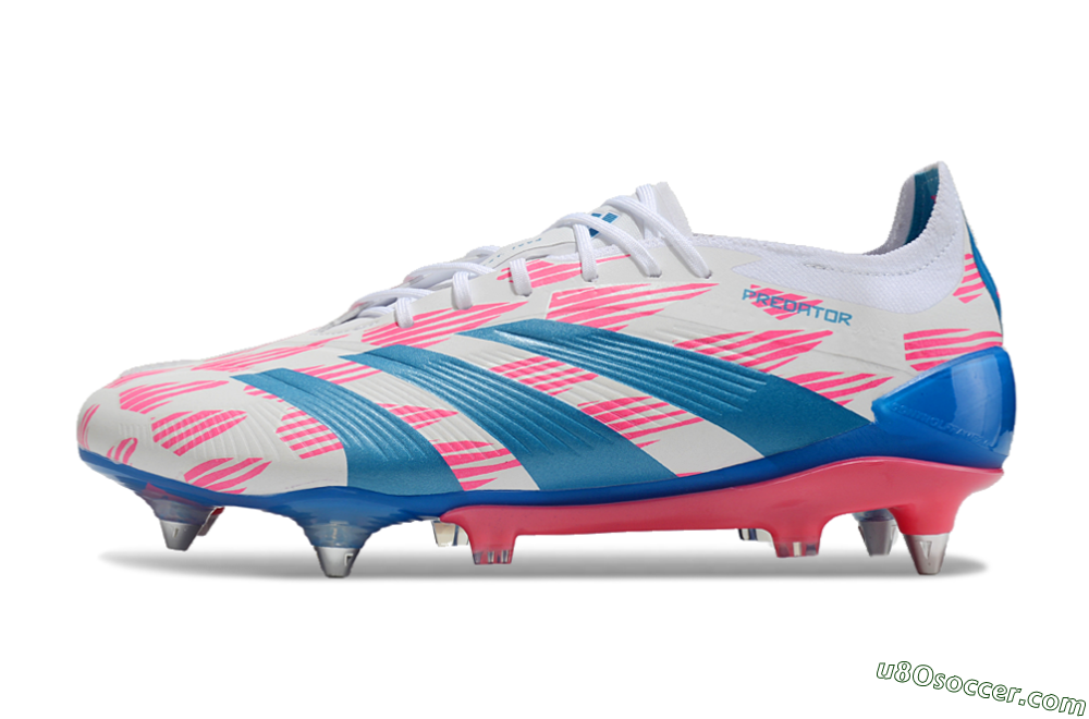 Adidas Predator 24 Elite SG Soft Ground Soccer Cleats - White/Pink/Blue 1