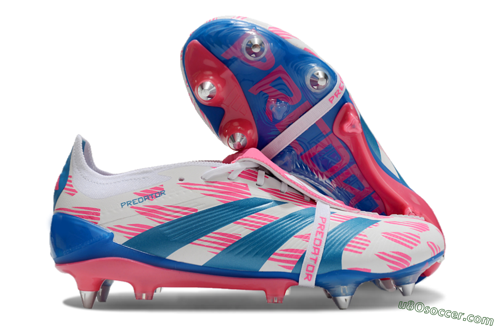 Adidas Predator Elite Foldover Tongue SG Soft Ground Soccer Cleats - White/Pink/Blue 1