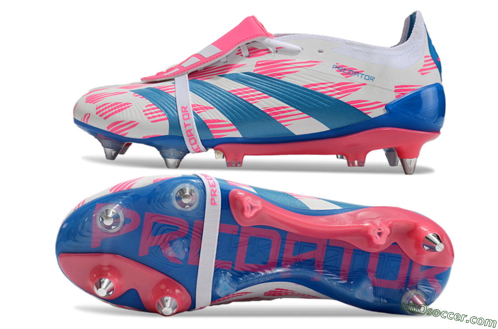 Adidas Predator Elite Foldover Tongue SG Soft Ground Soccer Cleats - White/Pink/Blue 0