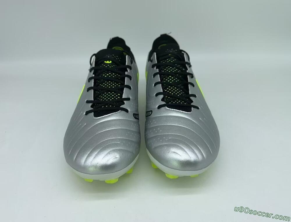 Nike Tiempo Legend 10 Elite AG Artificial Grass Soccer Cleats - Silver/Black/Yellow
