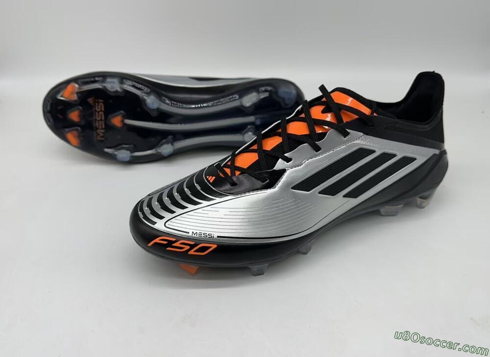 Adidas F50 Elite Messi FG Firm Ground Soccer Cleats - Silver/Black/Orange