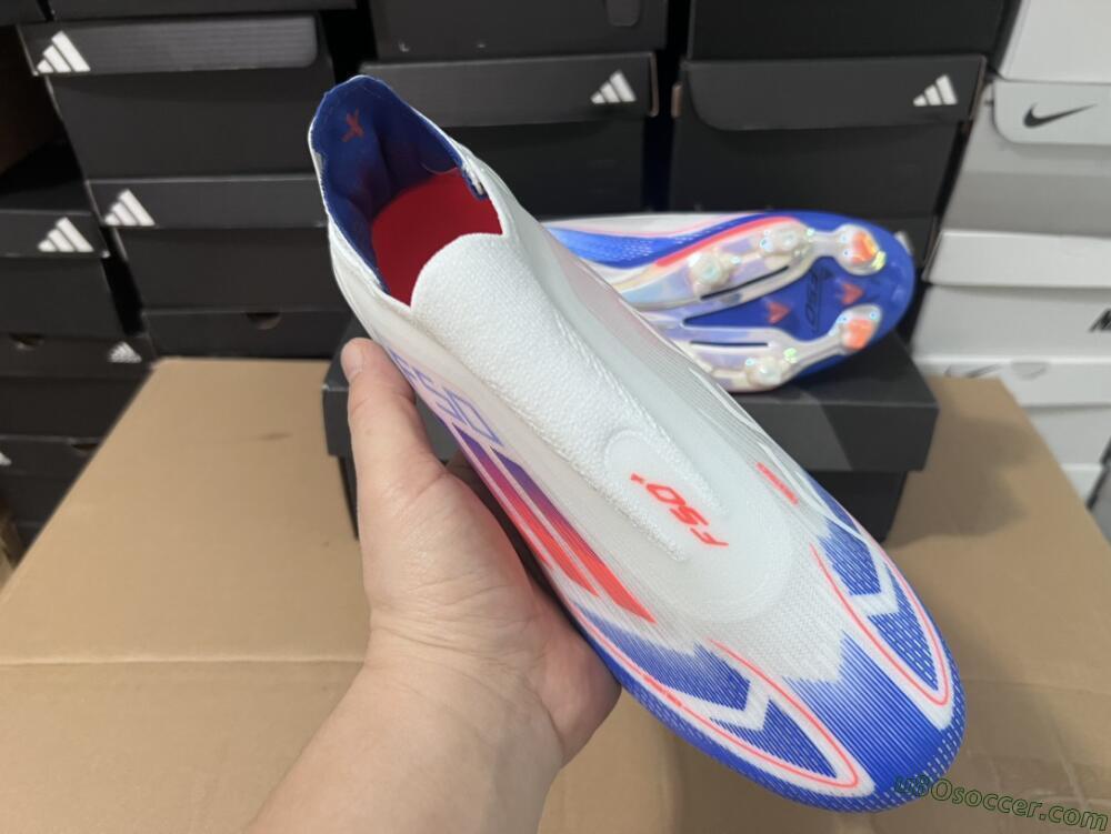 Adidas F50+ Lightstrike Pro Laceless FG Firm Ground Soccer Cleats - Cloud White/Solar Red/Lucid Blue