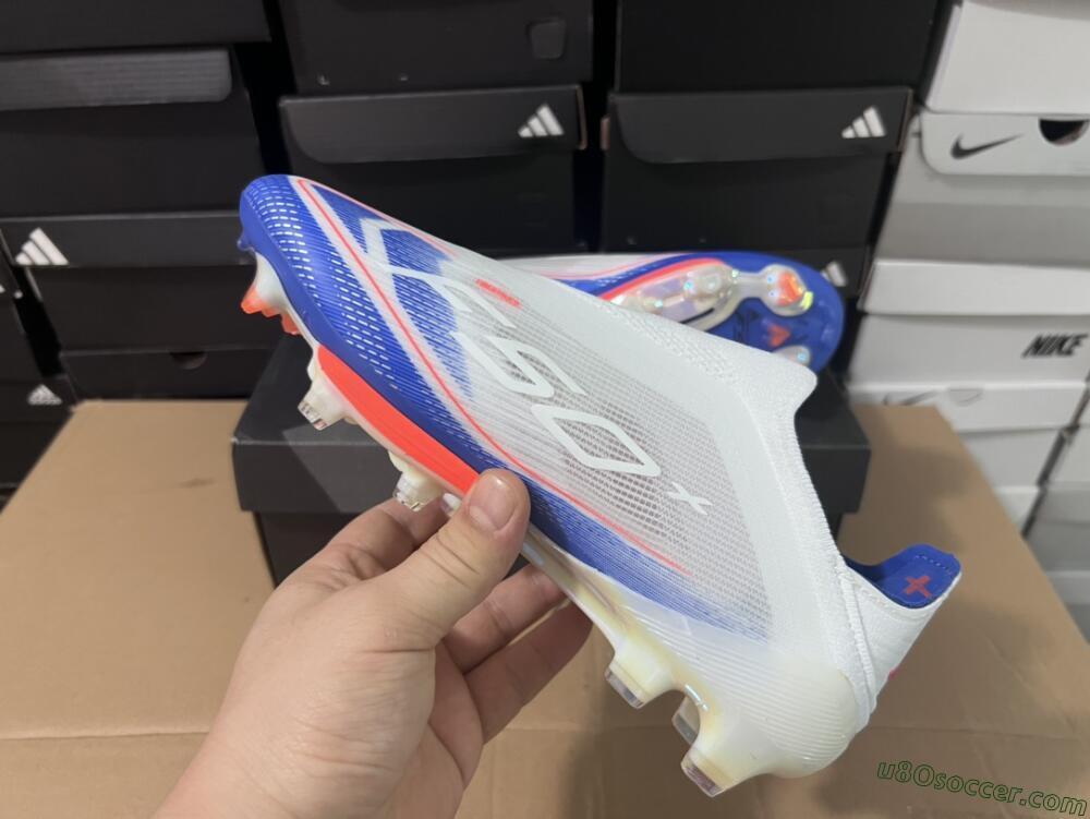 Adidas F50+ Lightstrike Pro Laceless FG Firm Ground Soccer Cleats - Cloud White/Solar Red/Lucid Blue
