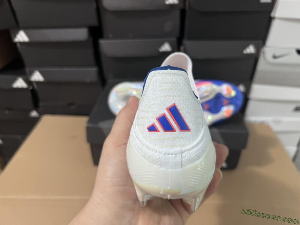 Adidas F50+ Lightstrike Pro Laceless FG Firm Ground Soccer Cleats - Cloud White/Solar Red/Lucid Blue