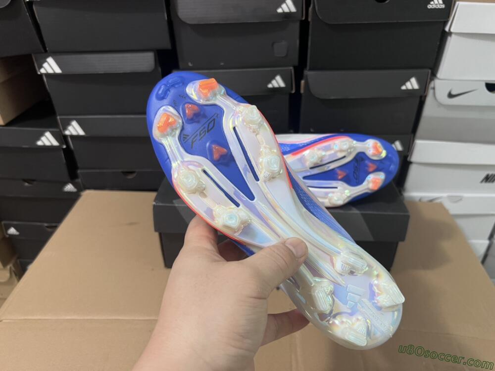 Adidas F50+ Lightstrike Pro Laceless FG Firm Ground Soccer Cleats - Cloud White/Solar Red/Lucid Blue