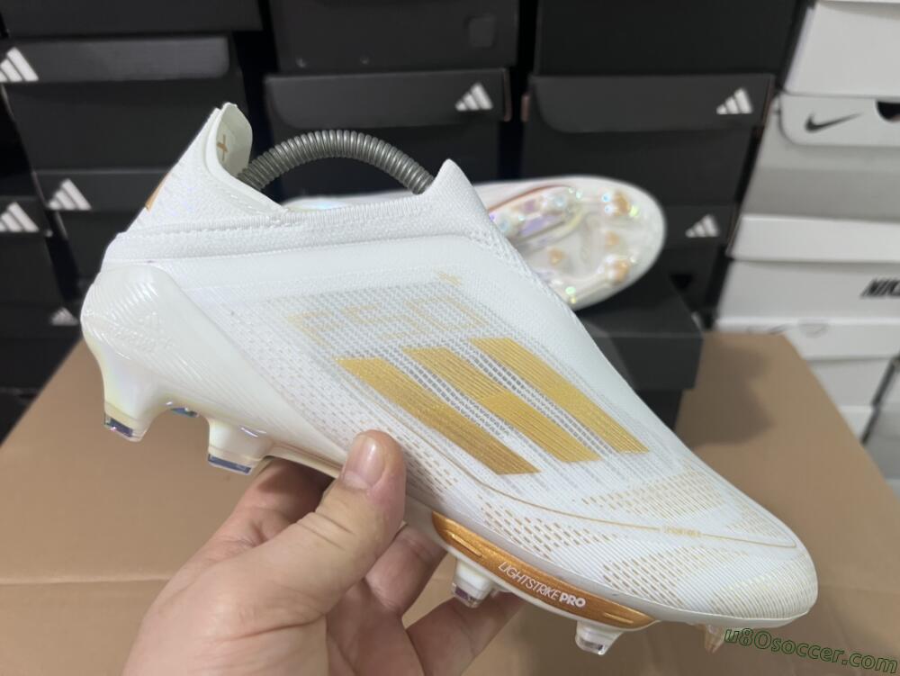 Adidas F50+ Lightstrike Pro Laceless FG Firm Ground Soccer Cleats - Cloud White/Gold Metallic/Cloud White