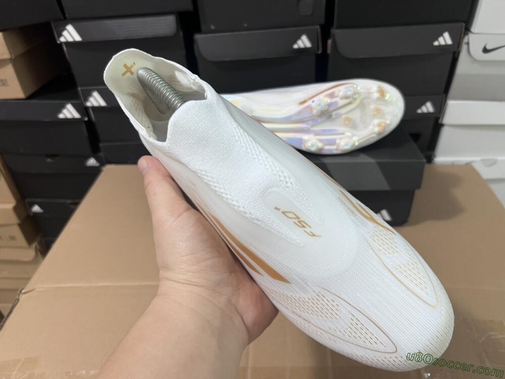 Adidas F50+ Lightstrike Pro Laceless FG Firm Ground Soccer Cleats - Cloud White/Gold Metallic/Cloud White