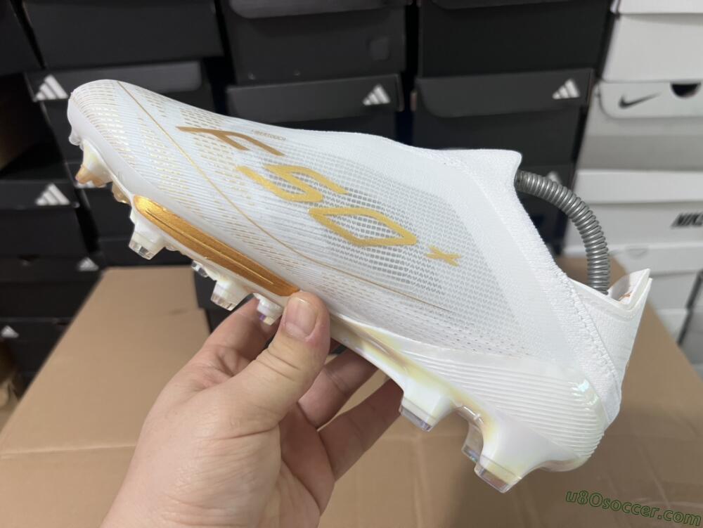 Adidas F50+ Lightstrike Pro Laceless FG Firm Ground Soccer Cleats - Cloud White/Gold Metallic/Cloud White