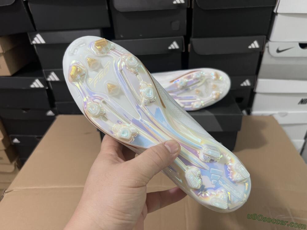 Adidas F50+ Lightstrike Pro Laceless FG Firm Ground Soccer Cleats - Cloud White/Gold Metallic/Cloud White