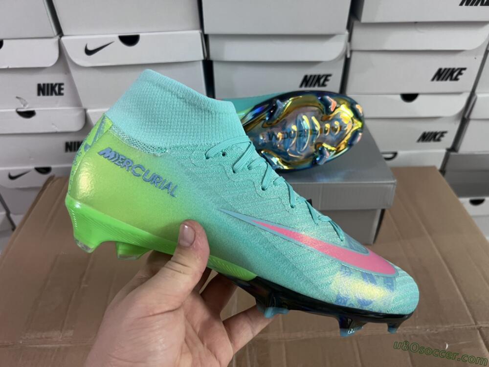 Nike Air Zoom Mercurial Superfly 10 Elite FG Firm Ground Soccer Cleats - Jade/Pink/Yellow
