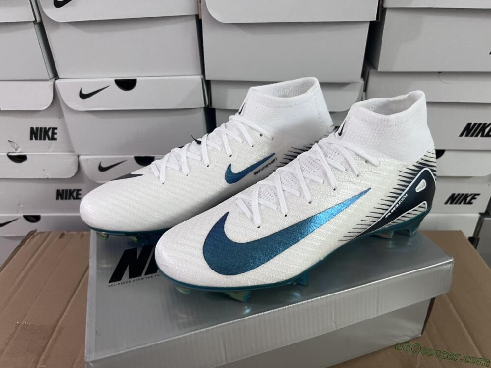 Nike Air Zoom Mercurial Superfly 10 Elite FG Firm Ground Soccer Cleats - White/Blue/Gold