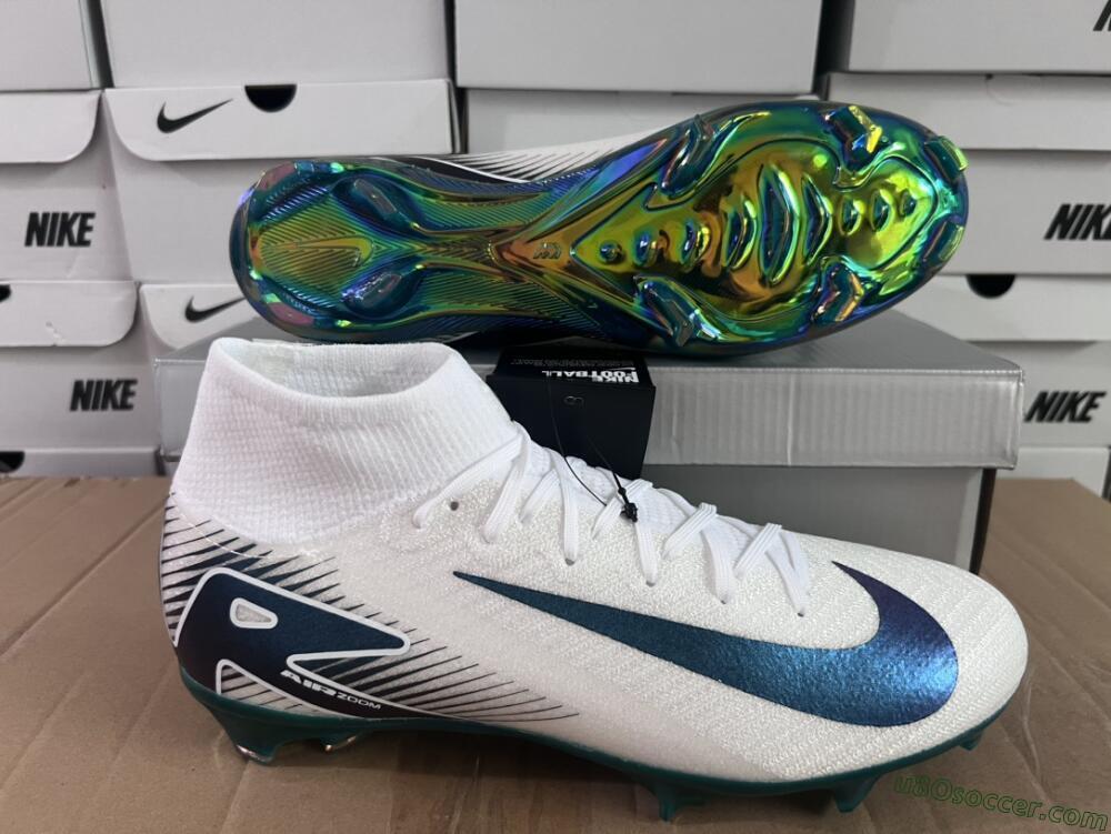 Nike Air Zoom Mercurial Superfly 10 Elite FG Firm Ground Soccer Cleats - White/Blue/Gold