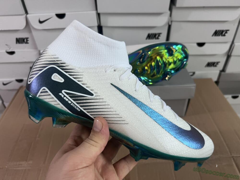 Nike Air Zoom Mercurial Superfly 10 Elite FG Firm Ground Soccer Cleats - White/Blue/Gold