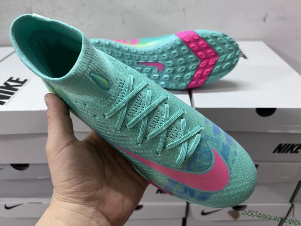 Nike Air Zoom Mercurial Superfly 10 Elite TF Artificial Turf Soccer Shoes - Jade/Pink/Blue