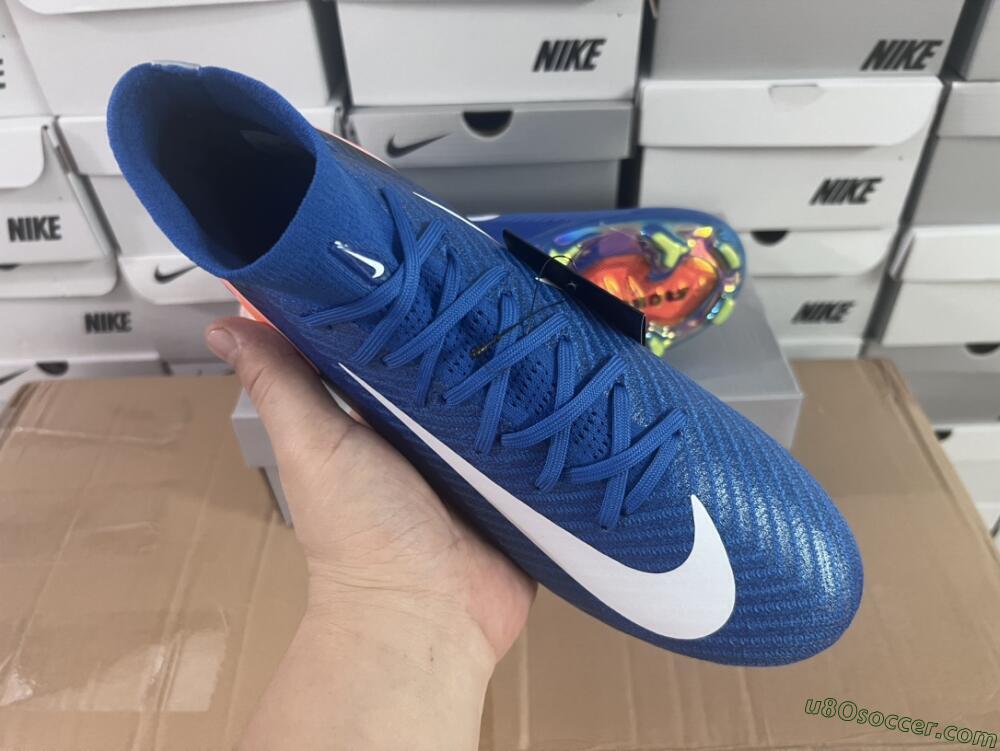 Nike Air Zoom Mercurial Superfly 10 Elite FG Firm Ground Soccer Cleats - Blue/White/Orange