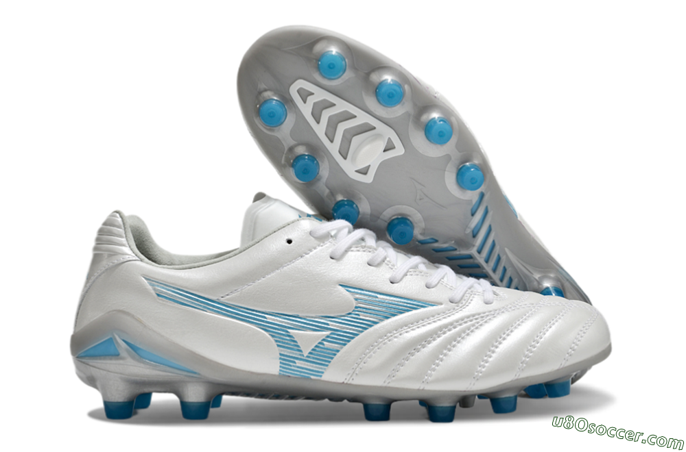 Mizuno Morelia Neo 4 FG Firm Ground Soccer Cleats - White/Blue/Silver 1