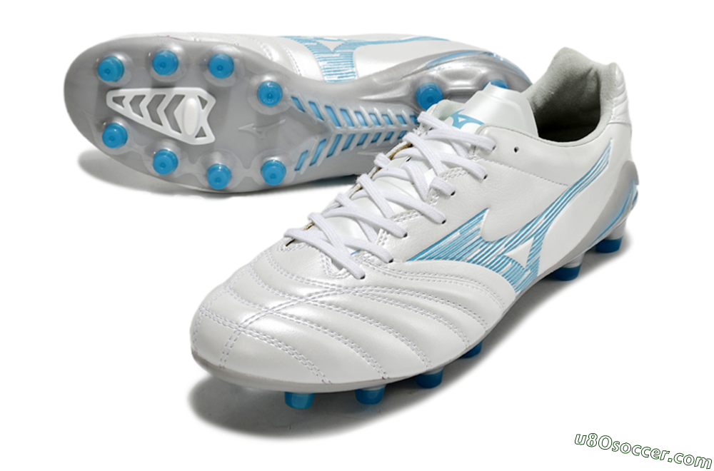Mizuno Morelia Neo 4 FG Firm Ground Soccer Cleats - White/Blue/Silver 3
