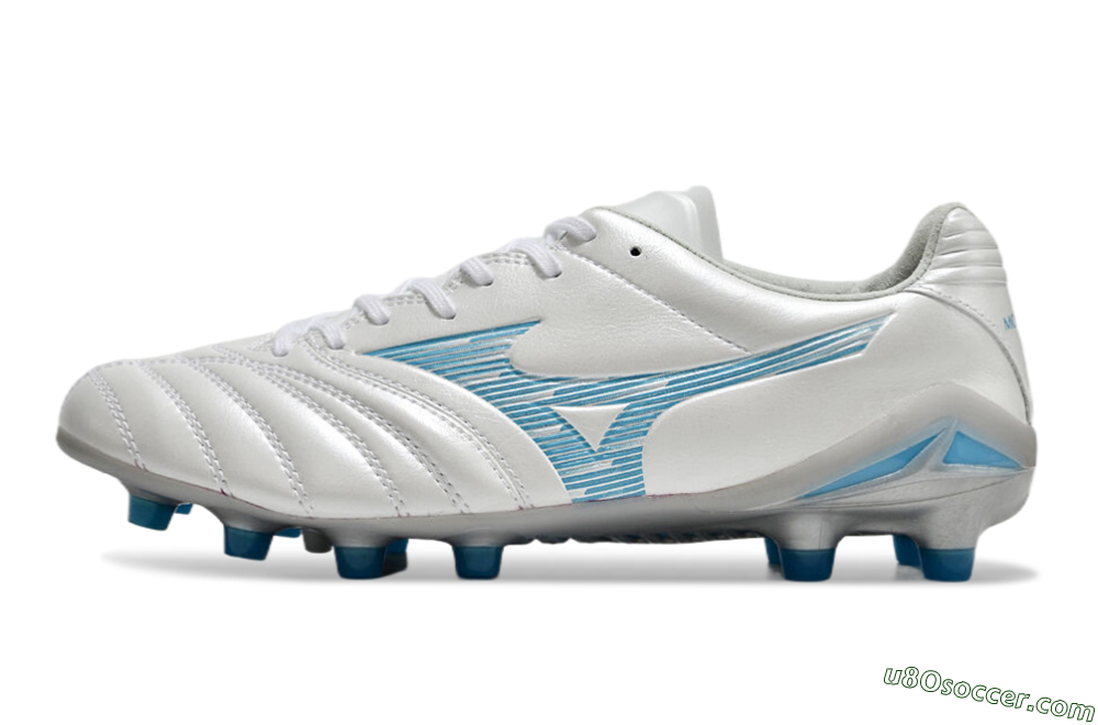 Mizuno Morelia Neo 4 FG Firm Ground Soccer Cleats - White/Blue/Silver 2