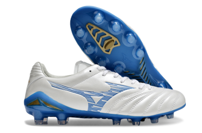 Mizuno Morelia Neo 4 FG Firm Ground Soccer Cleats - White/Blue/Gold