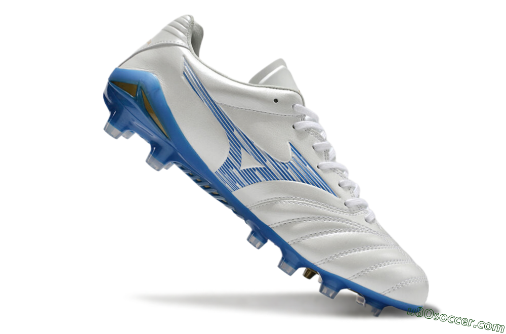 Mizuno Morelia Neo 4 FG Firm Ground Soccer Cleats - White/Blue/Gold 4