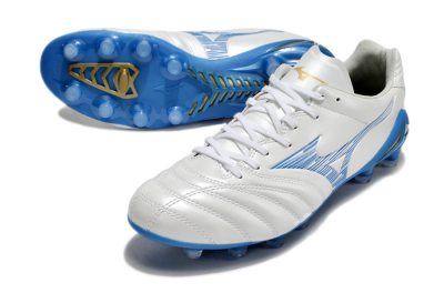 Mizuno Morelia Neo 4 FG Firm Ground Soccer Cleats - White/Blue/Gold