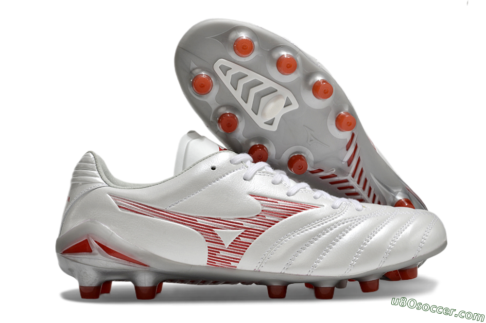 Mizuno Morelia Neo 4 FG Firm Ground Soccer Cleats - White/Silver/Red 1