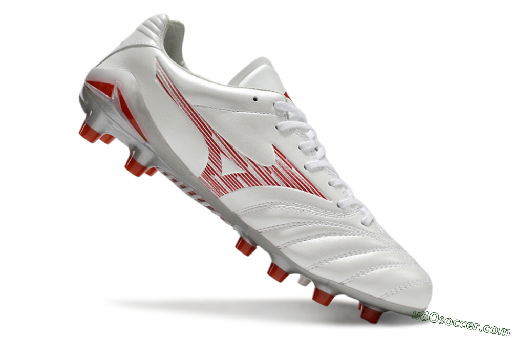 Mizuno Morelia Neo 4 FG Firm Ground Soccer Cleats - White/Silver/Red 4