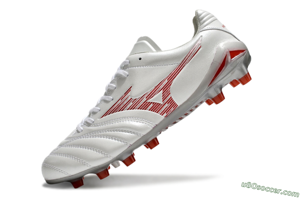Mizuno Morelia Neo 4 FG Firm Ground Soccer Cleats - White/Silver/Red 5