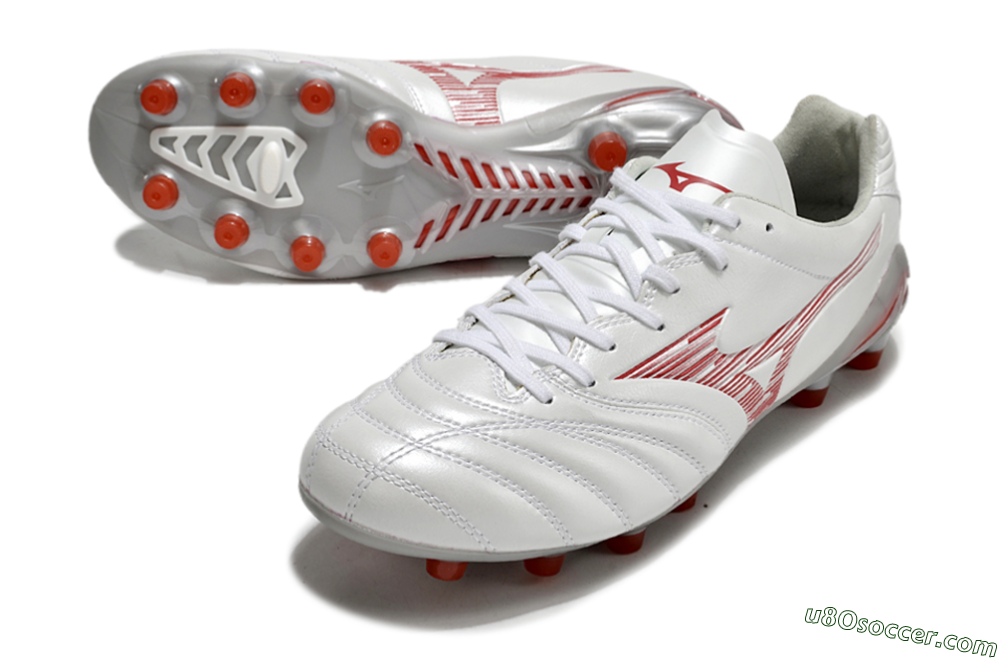 Mizuno Morelia Neo 4 FG Firm Ground Soccer Cleats - White/Silver/Red 3