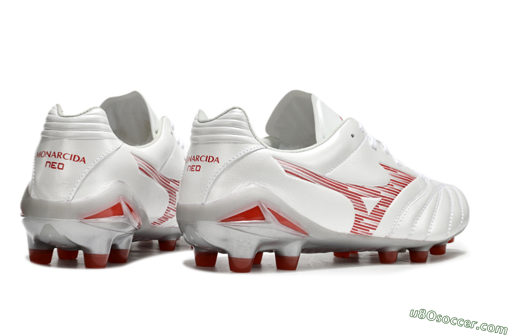 Mizuno Morelia Neo 4 FG Firm Ground Soccer Cleats - White/Silver/Red 6