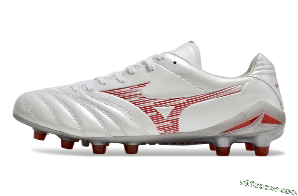 Mizuno Morelia Neo 4 FG Firm Ground Soccer Cleats - White/Silver/Red 2