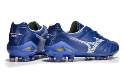 Mizuno Morelia Neo 4 FG Firm Ground Soccer Cleats - Blue/White/Gold