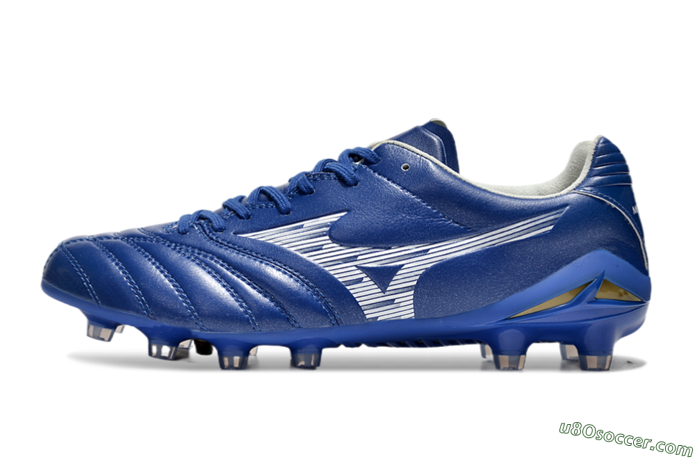 Mizuno Morelia Neo 4 FG Firm Ground Soccer Cleats - Blue/White/Gold 2