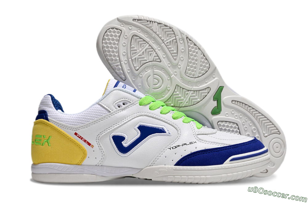 Joma Top Flex IC Indoor & Futsal Soccer Shoes - White/Blue/Yellow 1