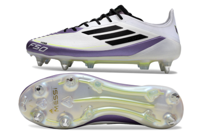 Adidas F50 Elite Messi SG Soft Ground Soccer Cleats - White/Black/Purple