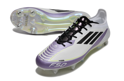 Adidas F50 Elite Messi SG Soft Ground Soccer Cleats - White/Black/Purple