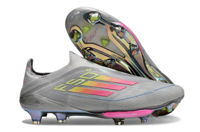 Adidas F50+ Lightstrike Elite Laceless FG Firm Ground Soccer Cleats - Grey/Pink/Yellow