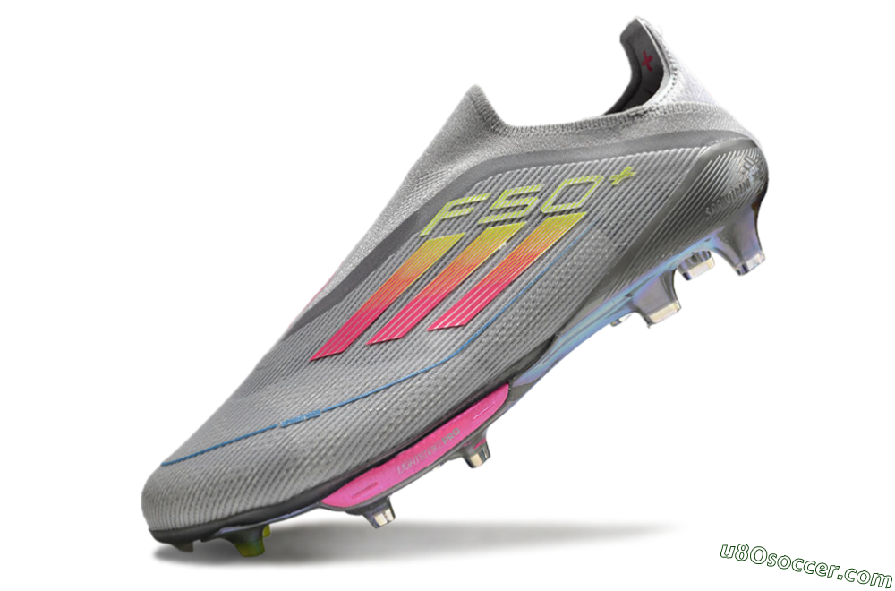 Adidas F50+ Lightstrike Elite Laceless FG Firm Ground Soccer Cleats - Grey/Pink/Yellow 5