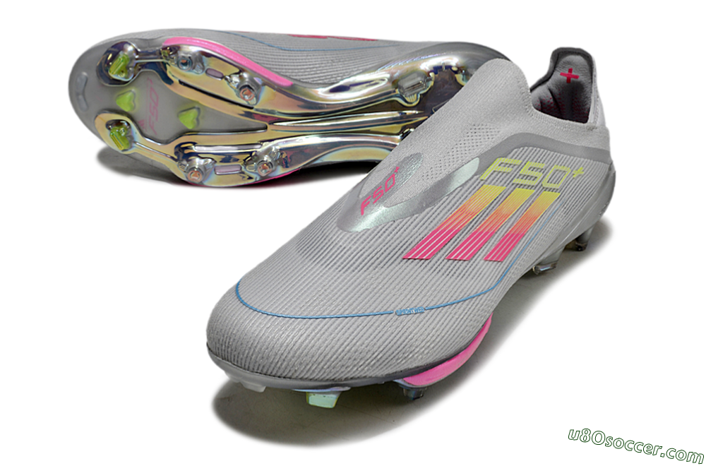 Adidas F50+ Lightstrike Elite Laceless FG Firm Ground Soccer Cleats - Grey/Pink/Yellow 3