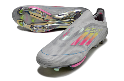 Adidas F50+ Lightstrike Elite Laceless FG Firm Ground Soccer Cleats - Grey/Pink/Yellow
