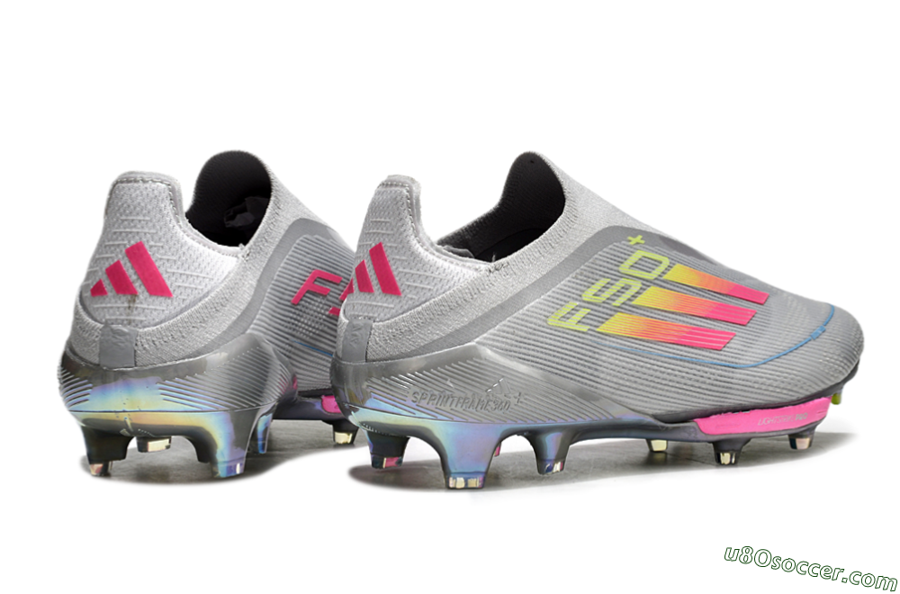 Adidas F50+ Lightstrike Elite Laceless FG Firm Ground Soccer Cleats - Grey/Pink/Yellow 6